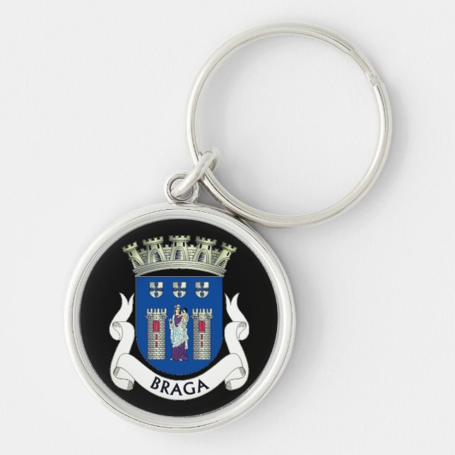 Jacka av Arm Braga, Portugal Rund Silverfärgad Nyckelring (Framsidan)