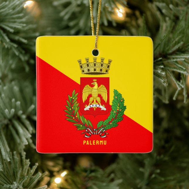 Jacka av arm/ flagga Palermo (stad), Sicilien Julgransprydnad Keramik (Träd)