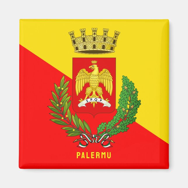 Jacka av arm/ flagga Palermo (stad), Sicilien Magnet (Framsidan)
