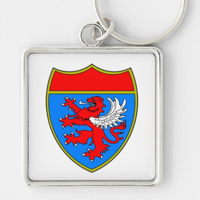 Jacka av Arm Lejon Shield Fyrkantig Silverfärgad Nyckelring (Framsidan)