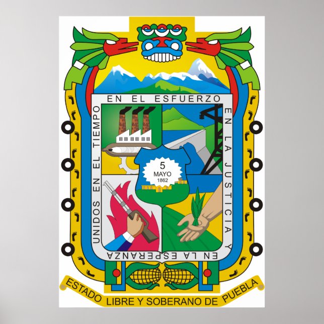 Jacka av arm Puebla Officiell Mexican Heraldry Log Poster (Framsidan)