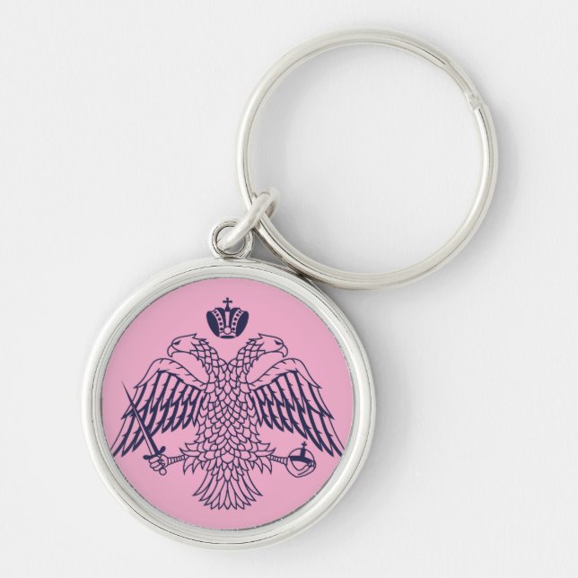 Jacka av bysantinska armar rund silverfärgad nyckelring (Framsidan)