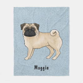 Jacka Färg Pug-Hund med eget namn blått Fleecefilt