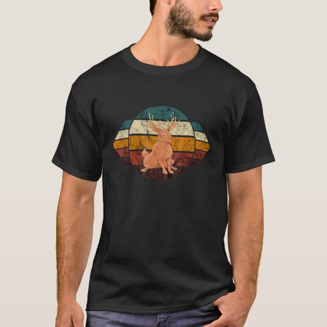 Jackalope Cryptid Rabbit Retro Jackkanit Cryptozo T Shirt (Framsida)