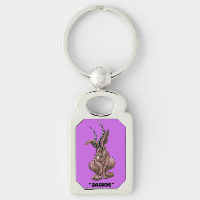 Jackalope "Jackie" Cryptid Rektangulärt Silverfärgad Nyckelring (Framsidan)