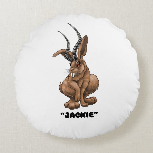 Jackalope "Jackie" Cryptid Rund Kudde (Framsidan)