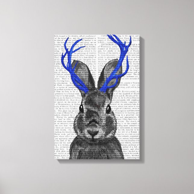 Jackalope med Blue Antlers Canvastryck (Framsida)