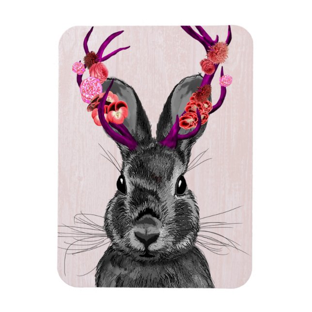 Jackalope med Rosa Antlers 2 Magnet (Vertikal)