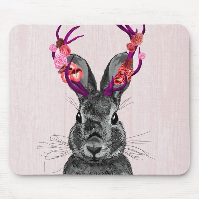 Jackalope med Rosa Antlers 2 Musmatta (Framsidan)