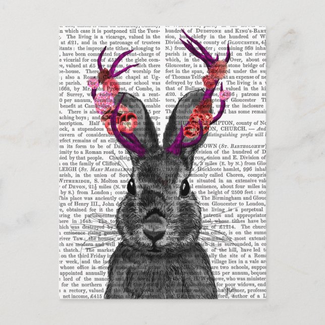 Jackalope med Rosa Antlers Vykort (Framsida)