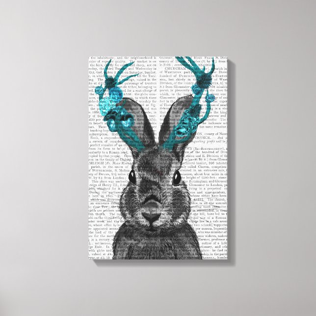 Jackalope med Turquise Antlers Canvastryck (Framsida)
