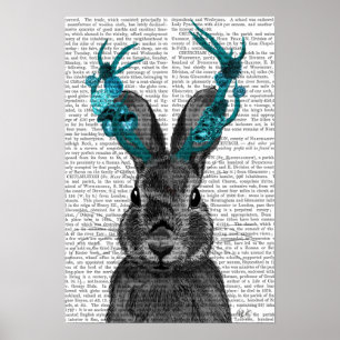 Jackalope med Turquise Antlers Poster