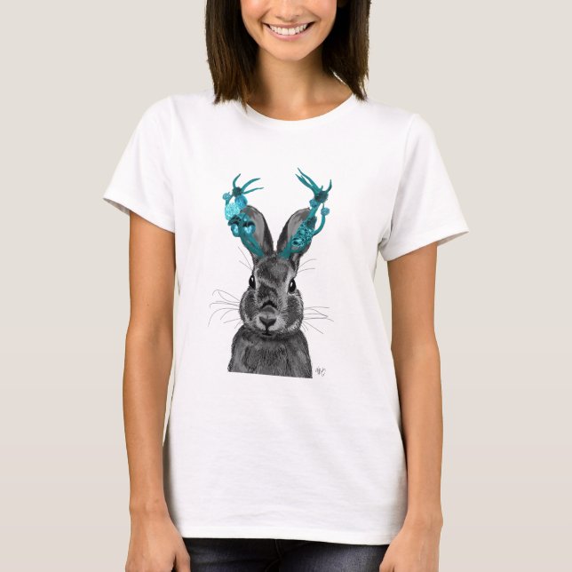 Jackalope med Turquise Antlers T Shirt (Framsida)