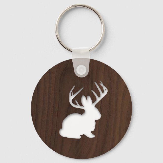 Jackalope på Mörk Brown Wood Nyckelring (Framsida)