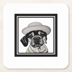 Jackat och Underlägg på Pug Wear och Hat Papper Kvadrat