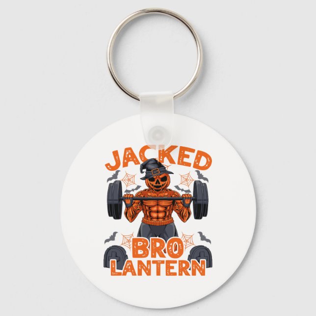 Jacked Bro Lantern Halloween Pumpkin Weightlifting Nyckelring (Framsida)