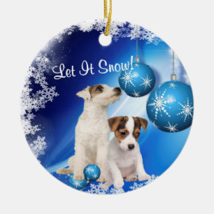 Jacken Russell låt det snöa Julhälsningar Julgransprydnad Keramik