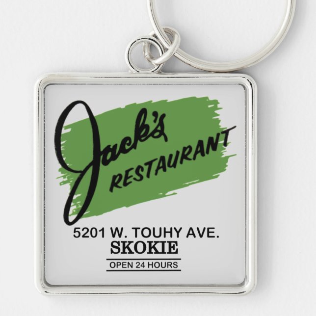 Jackens Restaurant, Skokie, Illinois Fyrkantig Silverfärgad Nyckelring (Framsidan)