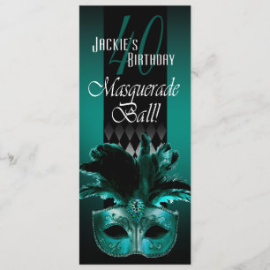 Jackie UK Teal Black Masquerad 40:e födelsedagen Kort