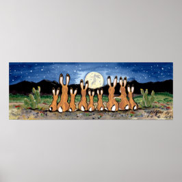 Jackkanit Rabbit Family Desert Måne Natt Poster