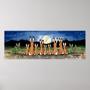 Jackkanit Rabbit Family Desert Måne Natt Poster