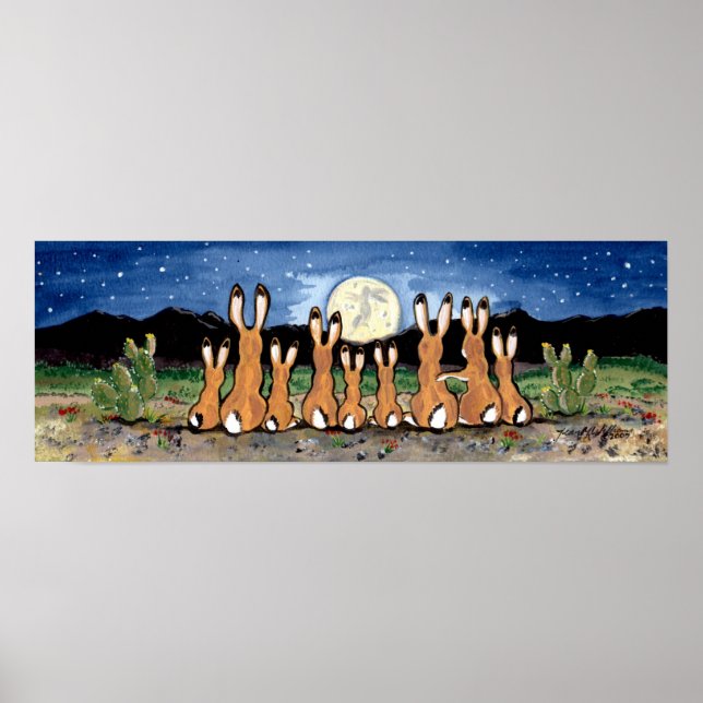 Jackkanit Rabbit Family Desert Måne Natt Poster (Framsidan)