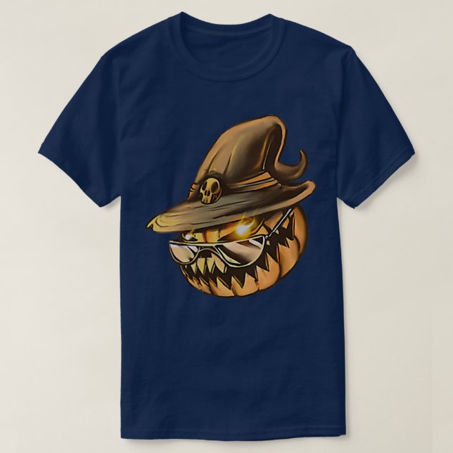 Jacko Lantern Wearing Sol Glass Spooky Coola Pumpk T Shirt (Design framsida)