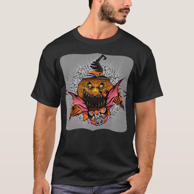 JackoLantern Cat Pumpkin Monster Halloween Trick T Shirt (Framsida)