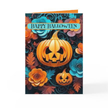 Jackolantern och blommor, 5" x 7" vikt kort