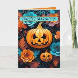 Jackolantern och blommor, 5" x 7" vikt kort