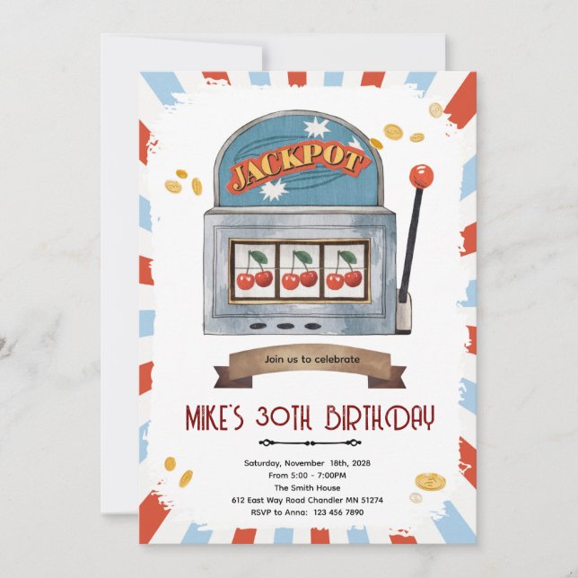 Jackpot casino party theme invitation inbjudningar (Framsida)