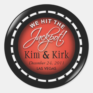 Jackpot! Chip för Las Vegas nygift personkasino Runt Klistermärke