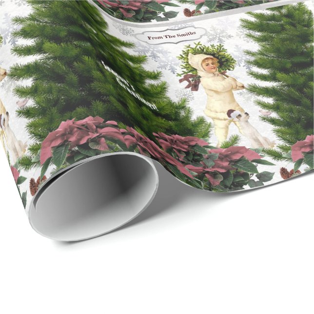 JackRussell belägger med tegel rosa julstjärnor Presentpapper (Rullad Hörn)