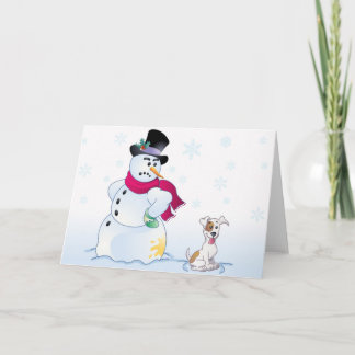 JackRussell Terrier och snögubbe Helgkort