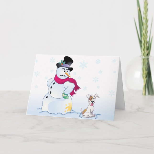 JackRussell Terrier och snögubbe Helgkort (Framsida)