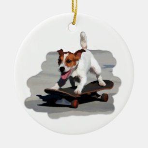 JackRussell Terrier på skateboarden Julgransprydnad Keramik