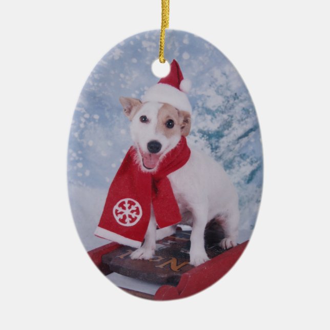 JackRussell Terrier - Santas hjälpreda Julgransprydnad Keramik (Framsidan)