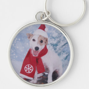 JackRussell Terrier - santas hjälpreda Rund Silverfärgad Nyckelring
