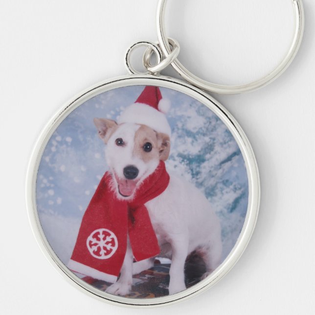 JackRussell Terrier - santas hjälpreda Rund Silverfärgad Nyckelring (Framsidan)