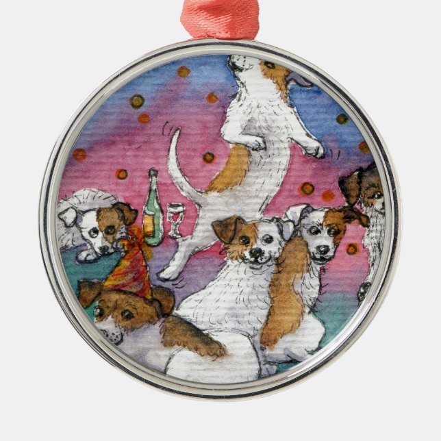 JackRussell Terriers på ett party Julgransprydnad Metall (Framsidan)