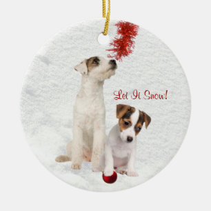 JackRussell valpar låt det snöa prydnaden Julgransprydnad Keramik