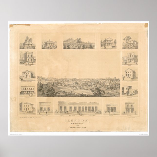 Jackson, CA. Panoramisk Karta 1857 (0766A) Poster (Framsidan)