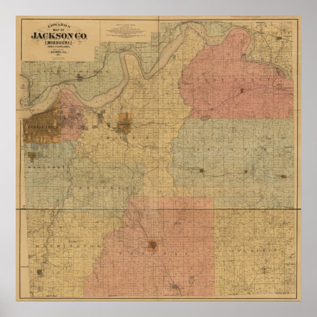 Jackson County, Missouri Antique Karta Poster (Framsidan)