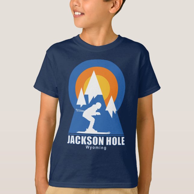 Jackson Hål Ski Sunset Retro T-Shirt (Framsida)