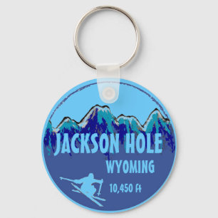 Jackson Hål Wyoming Blue ski art keychain Nyckelring