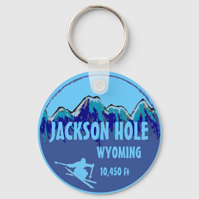Jackson Hål Wyoming Blue ski art keychain Nyckelring (Framsida)