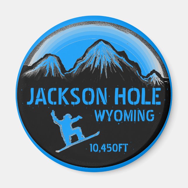 Jackson Hål Wyoming Blue snowboard art magnet (Framsidan)