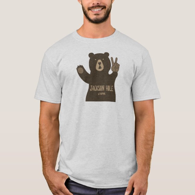 Jackson Hål Wyoming Peace Bear T Shirt (Framsida)