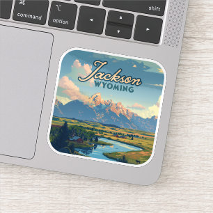 Jackson Hål Wyoming Ranch Tetons Mountain Retro Klistermärken