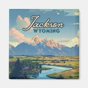 Jackson Hål Wyoming Ranch Tetons Mountain Retro Magnet
